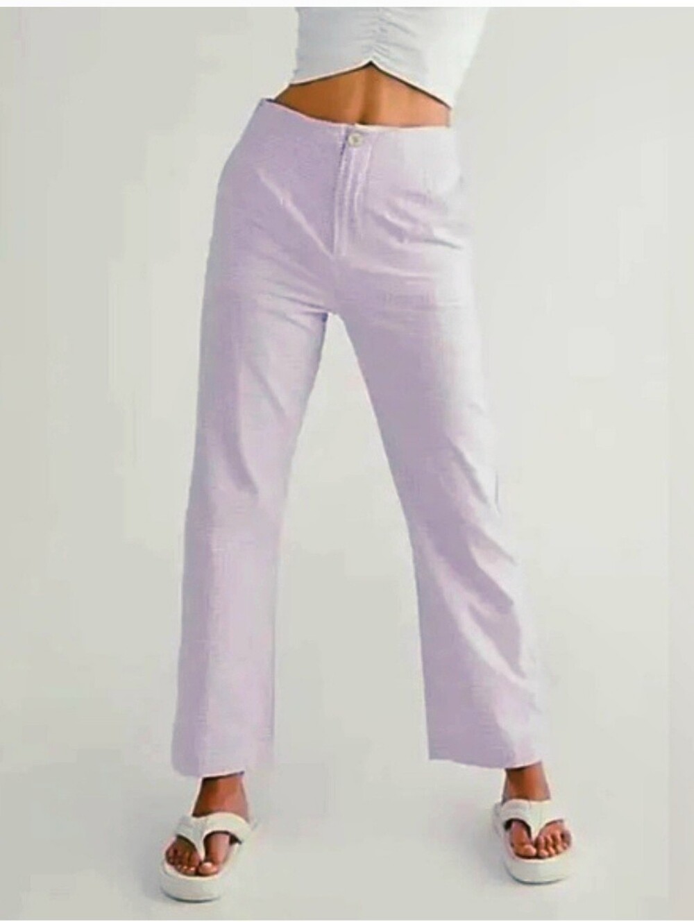 Free People Kate Gingham Straight Trouser Pants Purple Women's Small